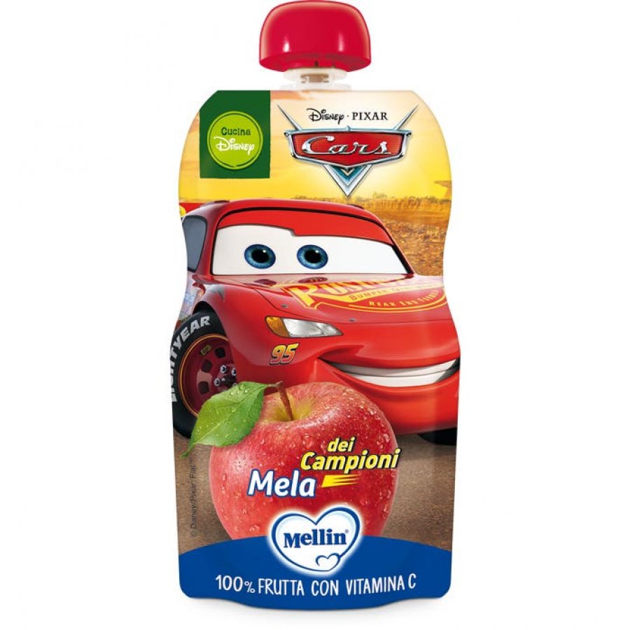 Mellin Pouch Merenda Disney Cars Mela - 110g, Merenda alla Mela con Vitamina C
