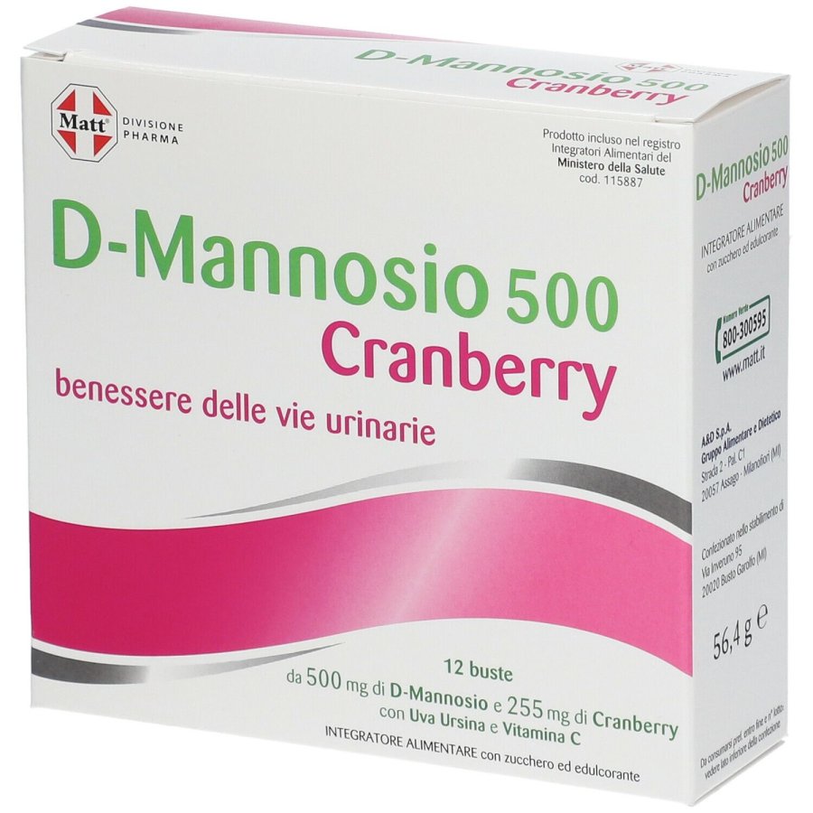 Matt Pharma, D-mannosio 500 Cranberry, 12 Bustine