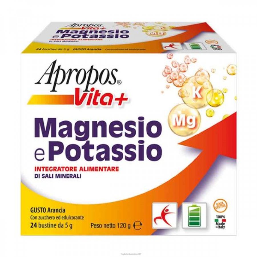 Apropos Vita+ Magnesio e Potassio Confezione 24 Bustine - Integratore per Stanchezza Fisica e Mentale