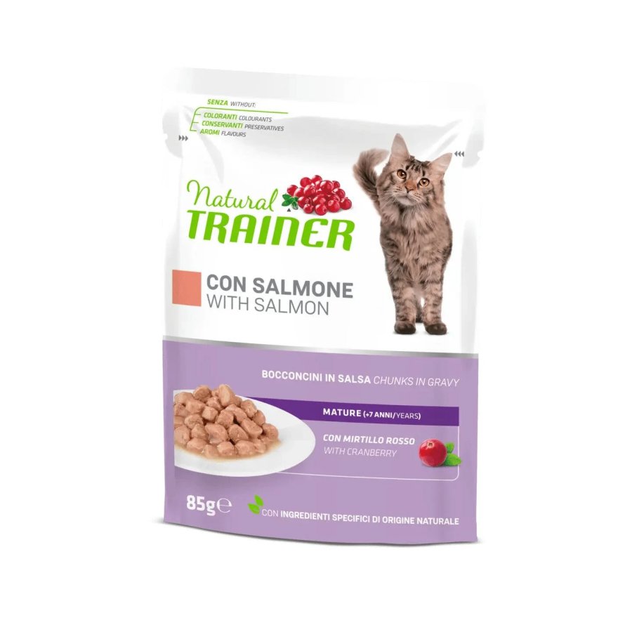 Natural Trainer Cibo Umido Salmone Per Gatti Senior Busta, 85 g
