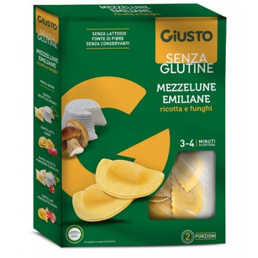 Giusto Senza Glutine Mezzelune Ripiene di Funghi e Ricotta 250g - Pasta all’Uovo Senza Glutine, Ripiena di Ricotta e Funghi