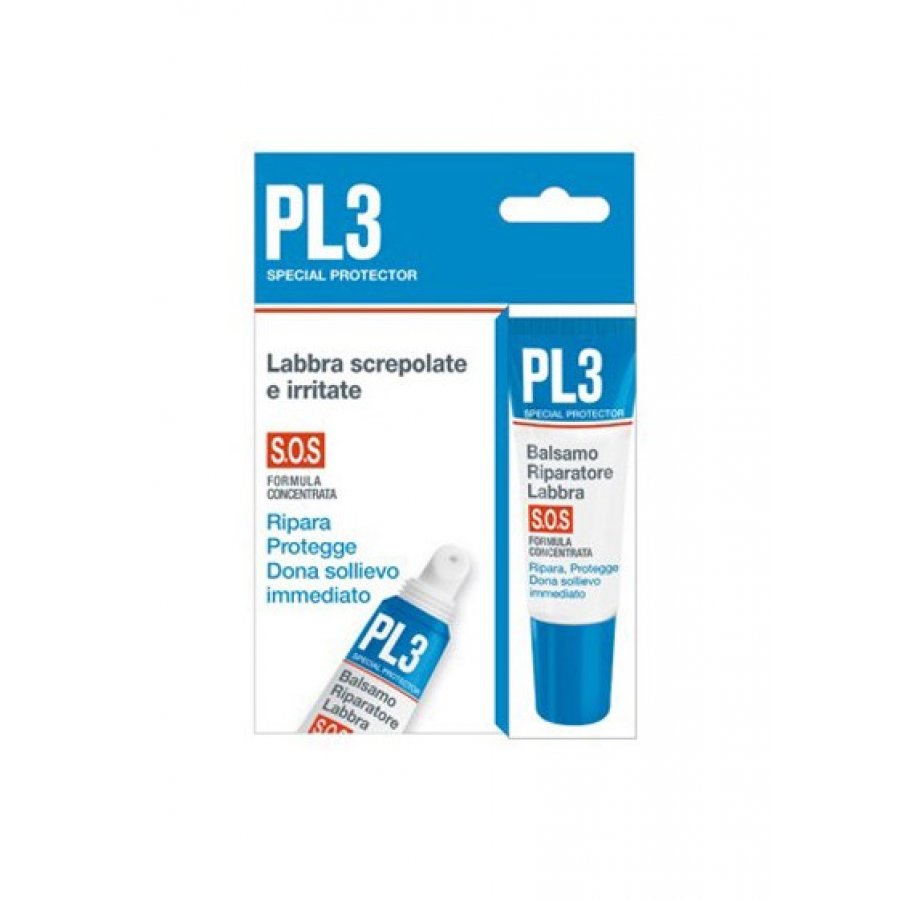 PL3 Balsamo Riparatore Labbra Sos 7,5 ml - Trattamento Labbra Secche e Screpolate