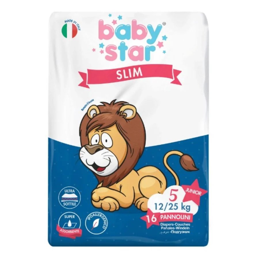 BABYSTAR Pannolini Slim Taglia 5 Junior 12–25 kg, 16 pezzi BABYSTAR Pannolini Slim Taglia 5 Junior 12–25 kg, 16 pezzi