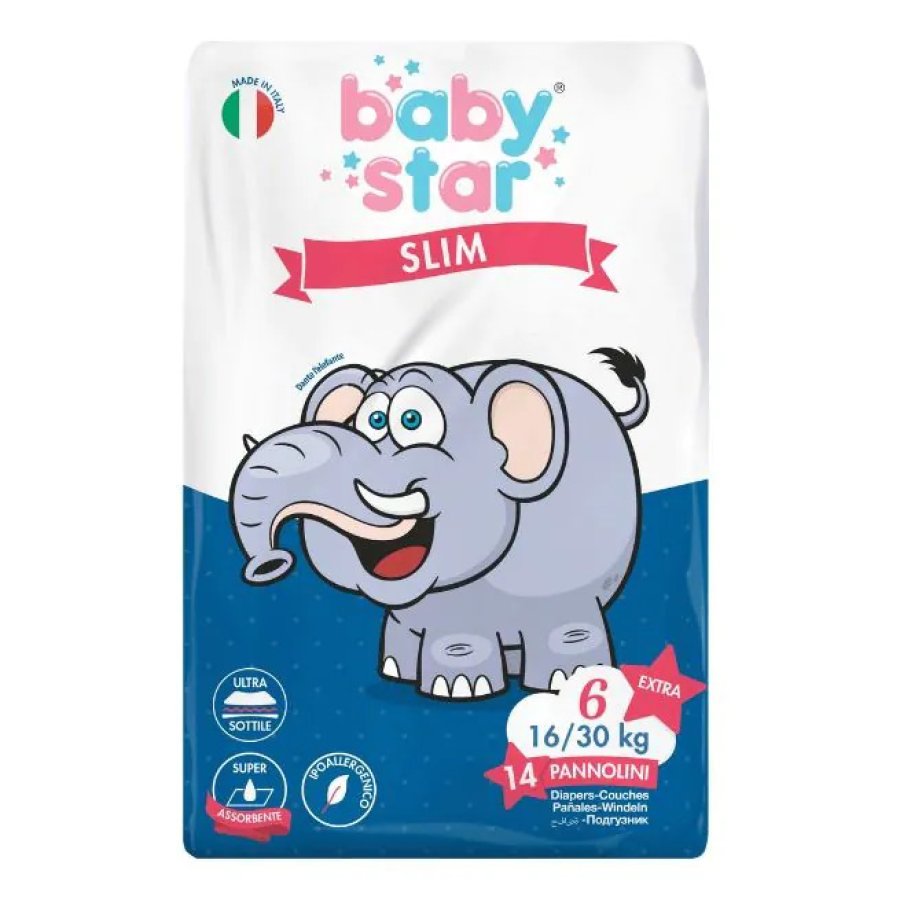 BABYSTAR Pannolini Slim Taglia 6 Extra Large 16–30 kg, 14 pezzi BABYSTAR Pannolini Slim Taglia 6 Extra Large 16–30 kg, 14 pezzi