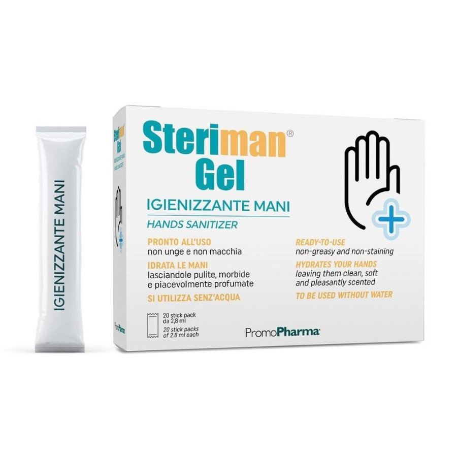 Steriman - Gel Igienizzante Disinfettante Mani 20 Stick da 2,8ml - Praticità e Igiene Ovunque Vai