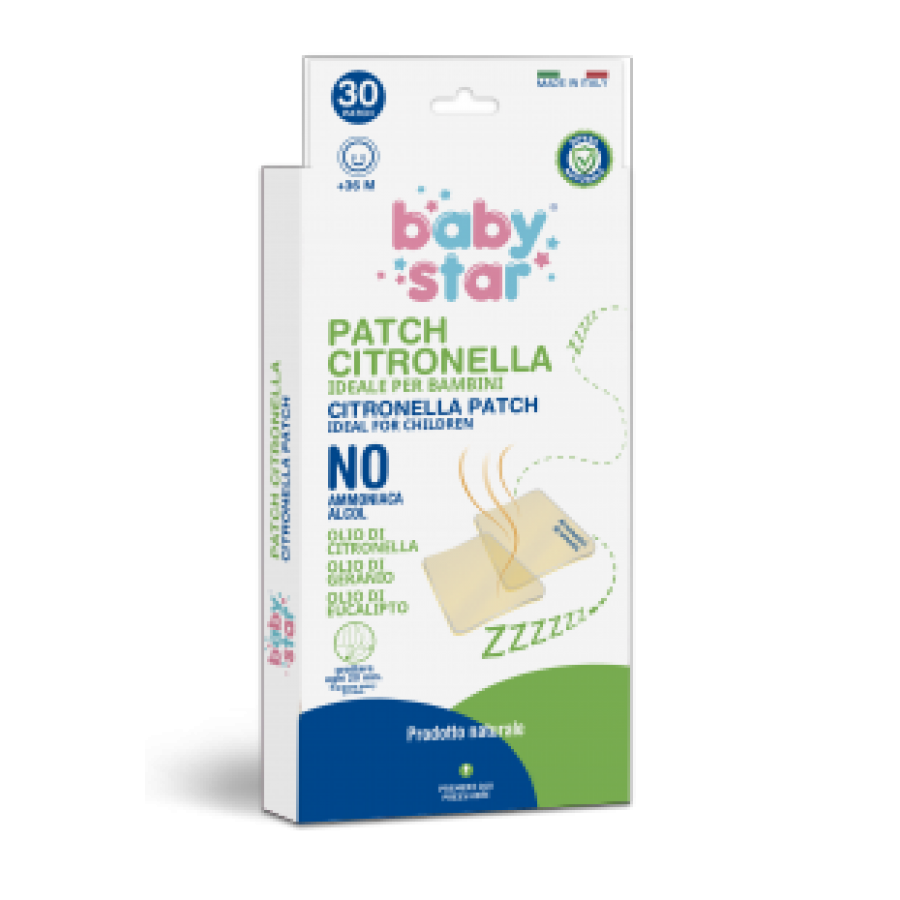 Babystar Natural Patch Citronella 30 Pezzi, protezione naturale contro le zanzare