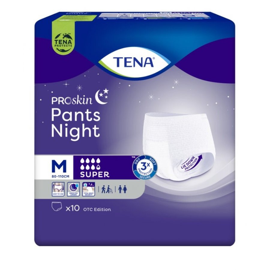 Tena ProSkin Pants Night Taglia M 10 Pezzi - Mutandine Assorbenti per la Notte con Lie Down Protection