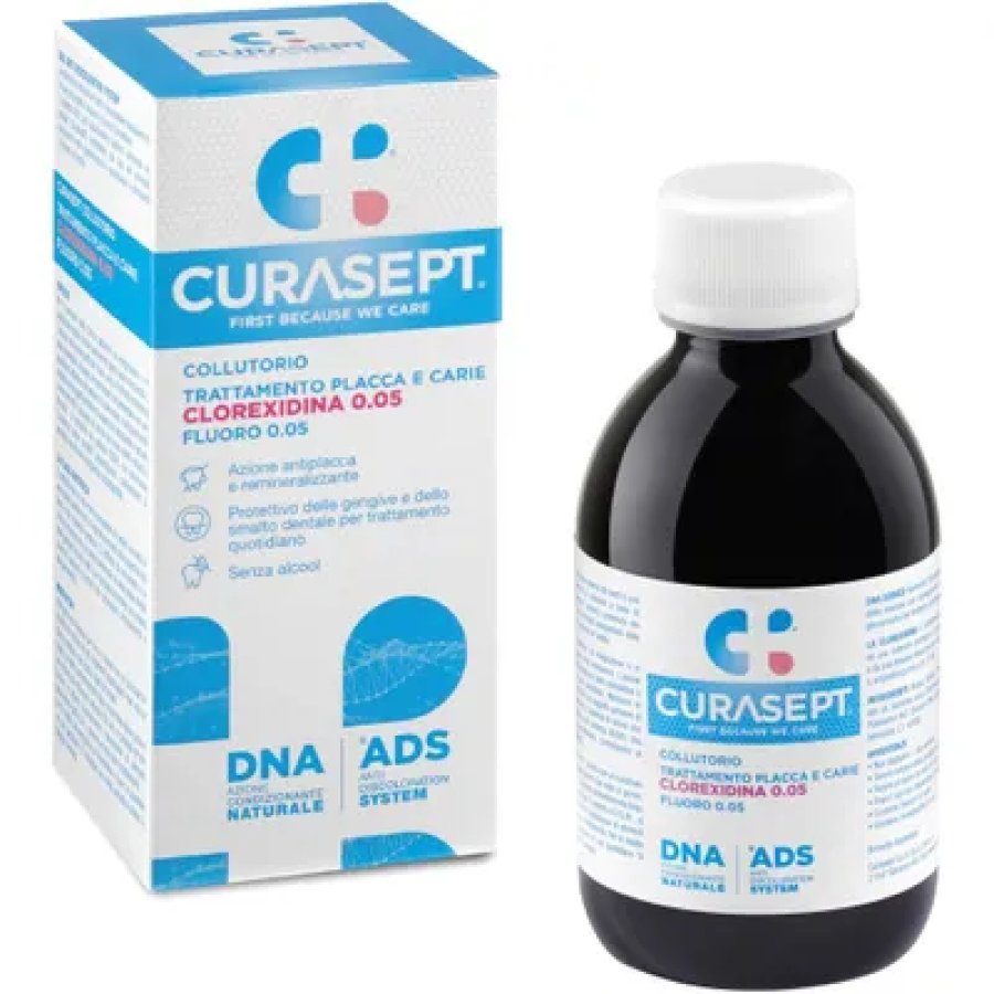 Curasept Collutorio Clorexidina Trattamento Placca e Carie  0,05% ADS DNA, 200 ml