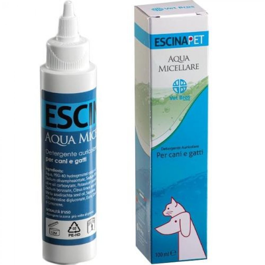 Escinapet Aqua Micellare 100ml - Detergente Auricolare per Cani e Gatti con Formula Delicata