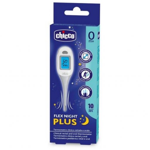Chicco Termometro Flex Night Plus - Termometro Clinico Rettale e Orale, Display Luminoso, Punta Flessibile, 1 Pezzo
