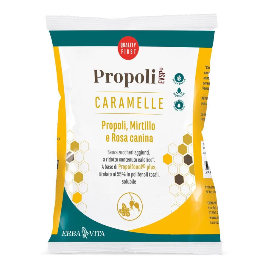 Erba Vita Caramelle Propoli Evsp Gusto Mirtillo e Rosa Canina 65g - Caramelle Dure Naturali