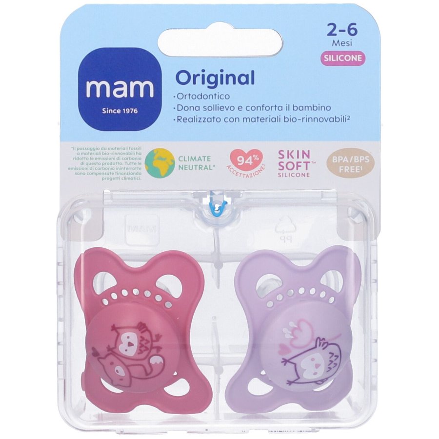 MAM Succhietto Original 2-6 Mesi Silicone Bimba con Astuccio, 2 Pezzi
