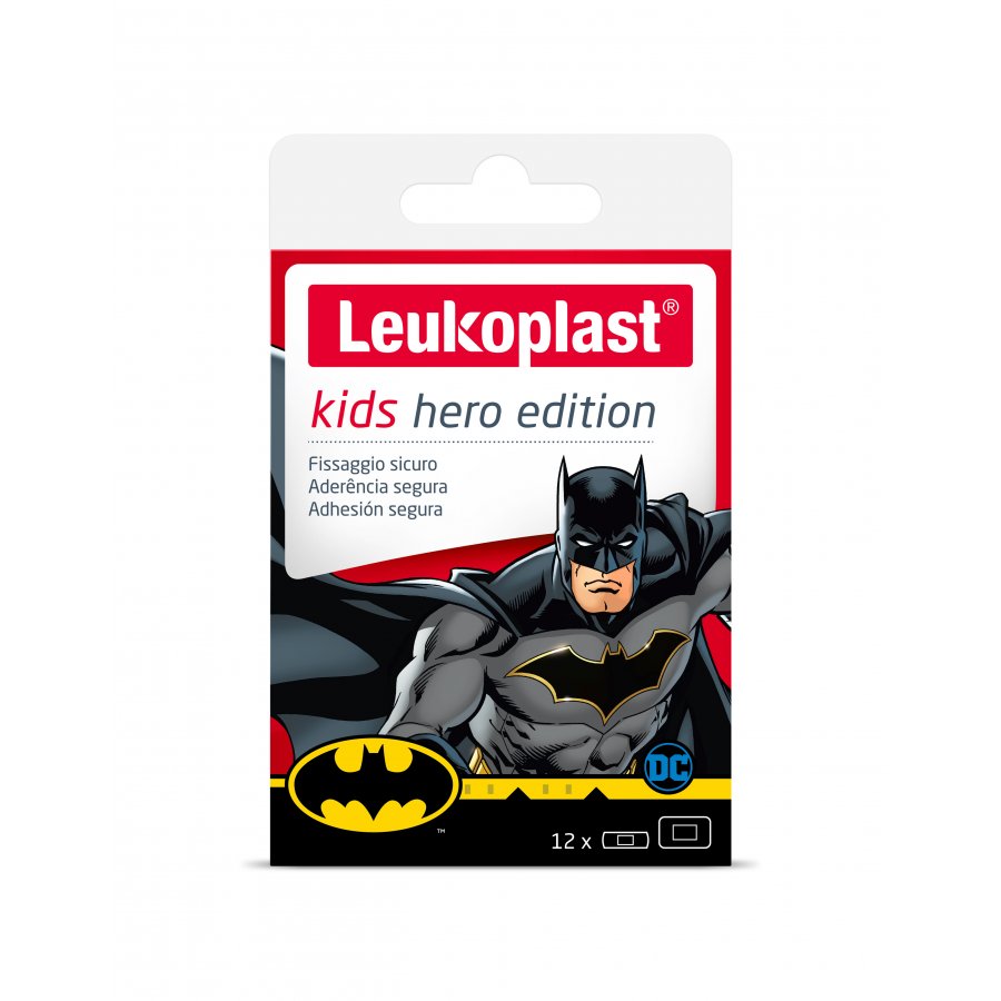 Leukoplast Kids Hero Edition Batman Cerotti - 12 Pezzi, Cerotti per Bambini con Disegni del Batman, Prodotto Pediatrico