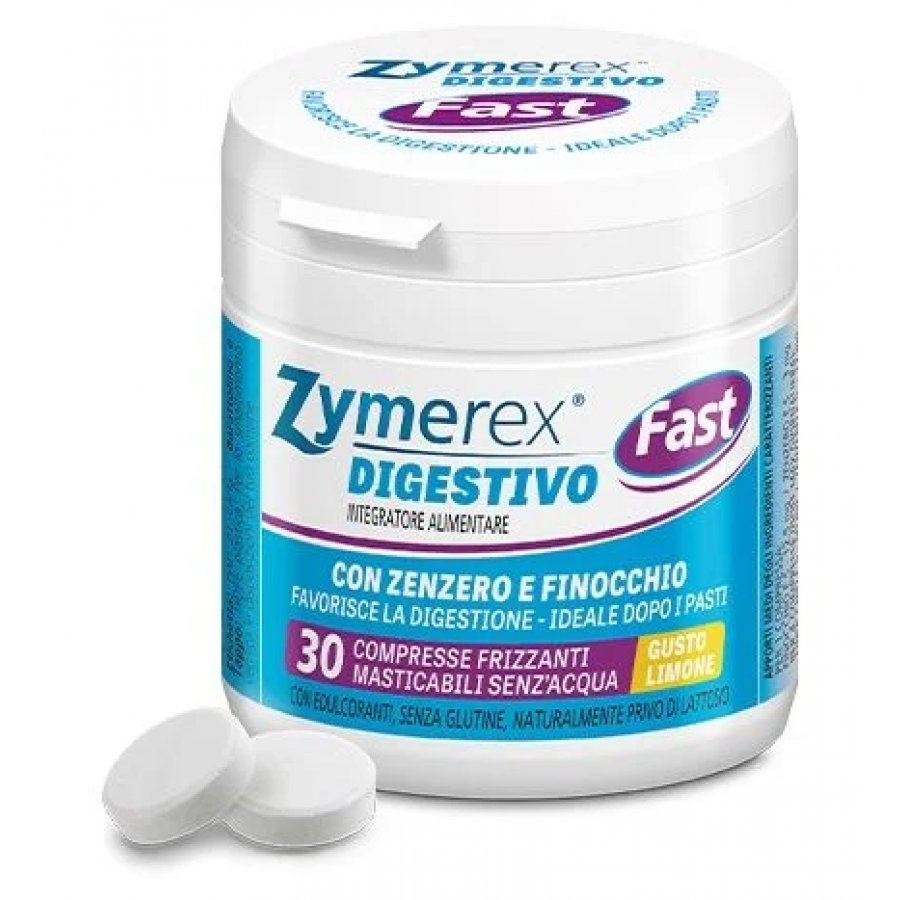 Zymerex Fast 30 Compresse Masticabili - Integratore alimentare con zenzero e finocchio, gusto limone