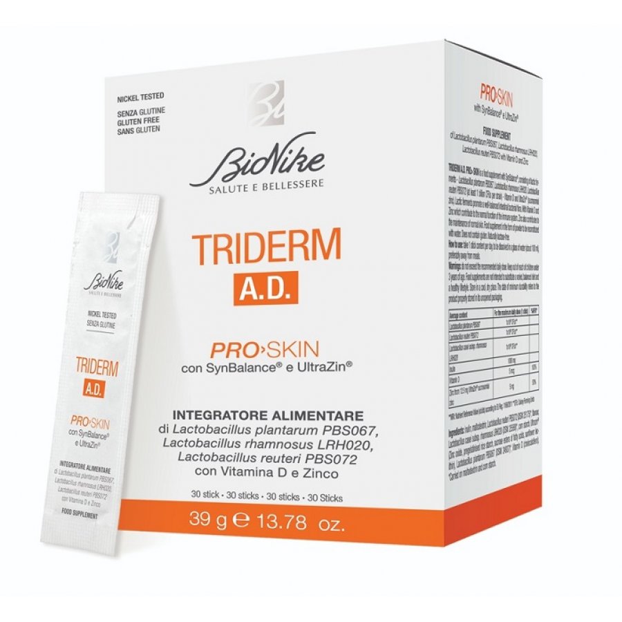 Bionike Triderm AD Pro Skin - Integratore Alimentare 30 Stick - SynBalance, Vitamina D, Zinco
