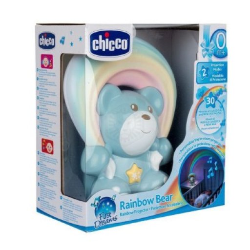 Chicco Orso Arcobaleno Azzurro, Proiettore per Bambini, Arcobaleno e Musiche Relax, 1 Pezzo