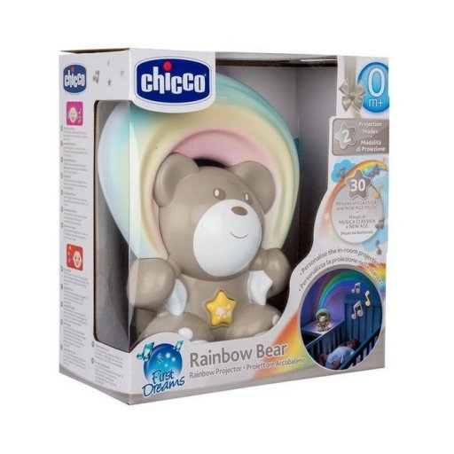 Chicco Orso Arcobaleno Rainbow Bear, Proiettore per Bambini con Musiche e Effetto Arcobaleno Personalizzabile, 1 Pezzo