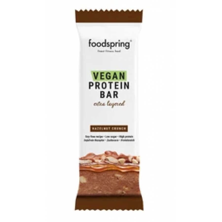 Foodspring Vegan Protein Bar Extra Layered 45g Gusto Nocciola Croccante - Soddisfa la tua golosità in modo sano