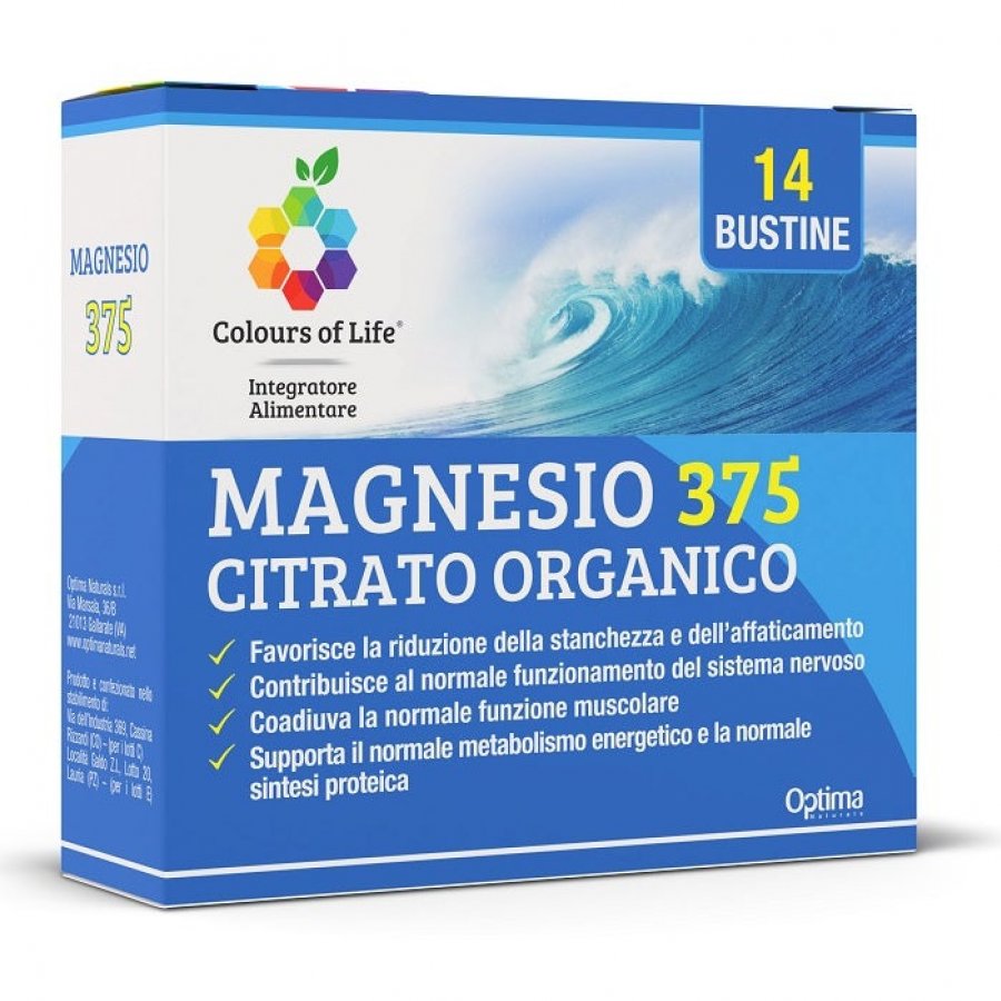 Colours Of Life Magnesio 375 - Citrato Organico 14 Bustine - Integratore per Energia e Benessere