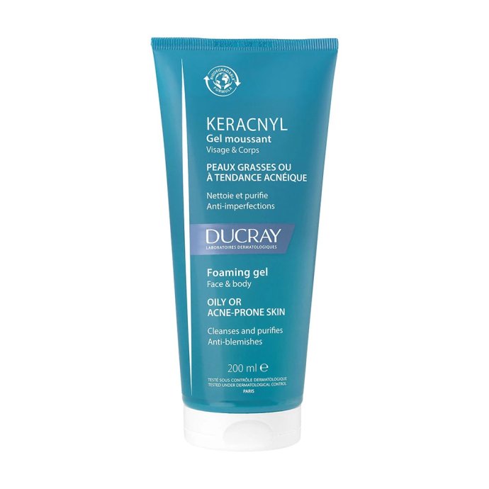 Ducray Keracnyl Gel Detergente Viso e Corpo, 200 ml