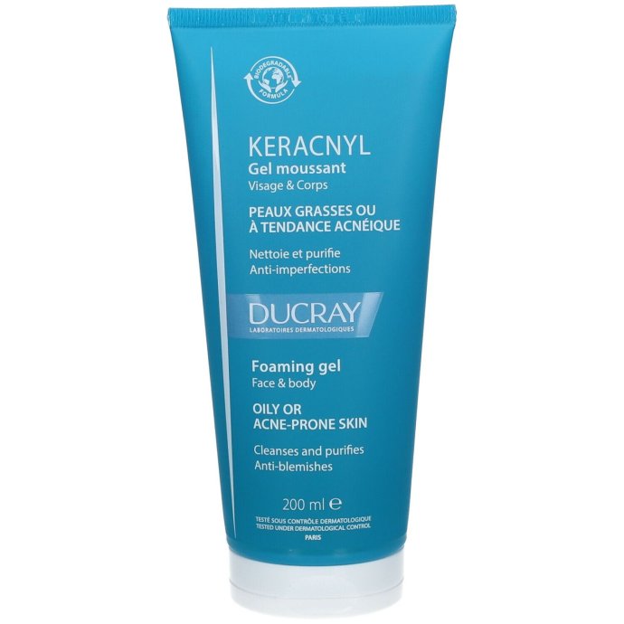 KERACNYL Gel Detergente 200ml - Ducray, Detergente Viso per Pelle Acneica