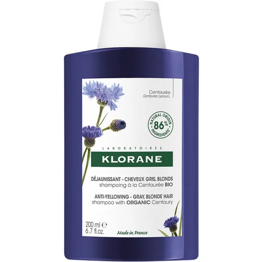 Klorane Shampoo Alla Centaurea Bio Anti-Ingiallimento 200ml - Shampoo Naturale per Capelli Grigi e Biondi