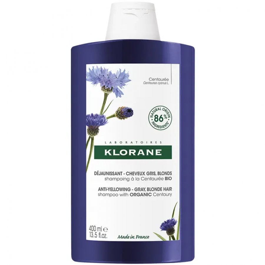 Klorane Shampoo Alla Centaurea Bio Anti-Ingiallimento 400ml - Shampoo Naturale per Capelli Grigi e Biondi