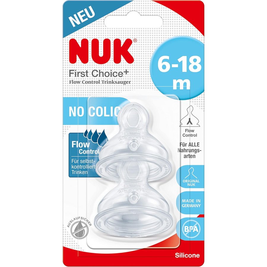 NUK First Choice+ Flow Control 6-18 Mesi, 2 Pezzi NUK First Choice+ Flow Control 6-18 Mesi, 2 Pezzi