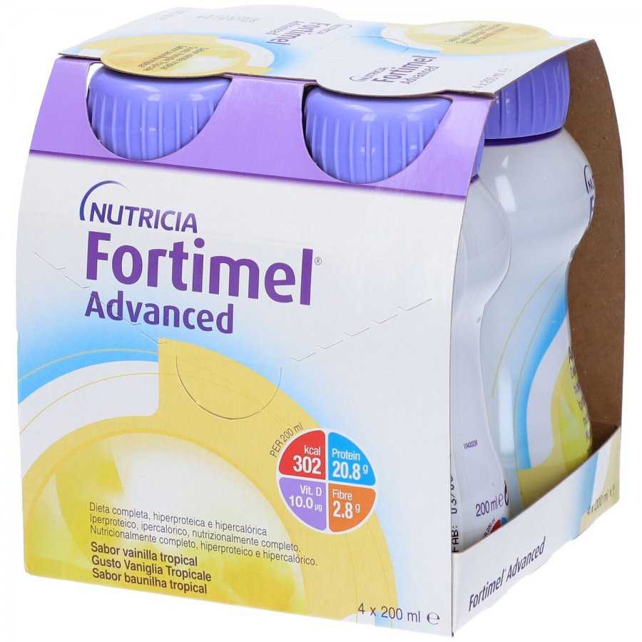 Fortimel Advanced Vaniglia Tropicale 4x200ml - Supplemento Nutrizionale Iperproteico e Ipercalorico