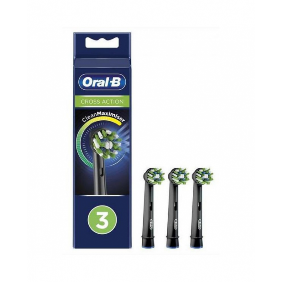 Oral-B - Testine Crossaction Black Con Clean Maximiser 3 Pezzi, Testine di Ricambio CrossAction Oral-B