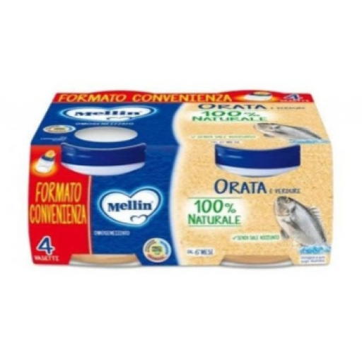 Mellin Omogeneizzato Orata e Verdure 4x80g - Alimento per Bambini, Senza Glutine