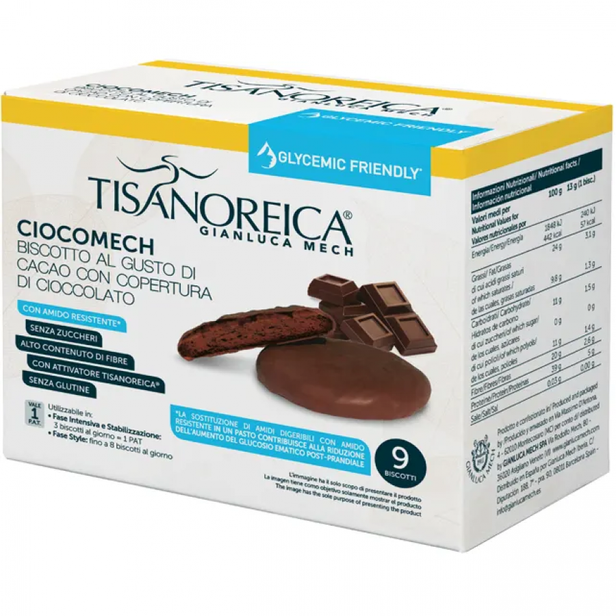 Tisanoreica Ciocomech Glycemic Friendly Biscotto Cacao 9x13g - Biscotto Cacao Con Copertura Di Cioccolato