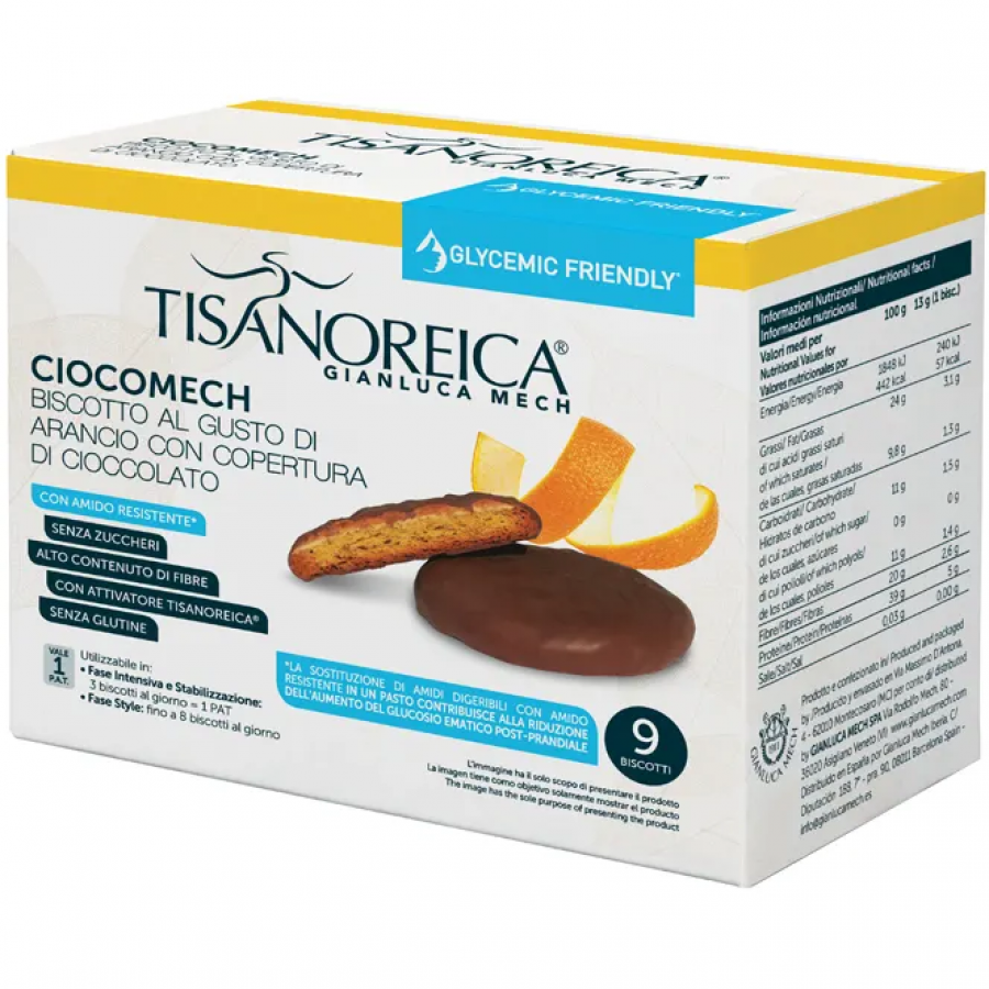 Tisanoreica Ciocomech Glycemic Friendly Biscotto Arancio 9x13g - Biscotto Arancio Con Copertura Al Cioccolato