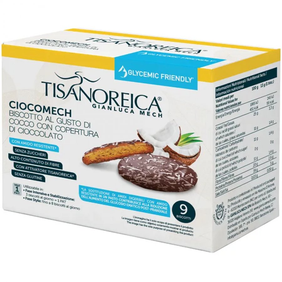Tisanoreica Ciocomech Glycemic Friendly Biscotto Cocco 9x13g - Biscotto Cocco Con Copertura Al Cioccolato