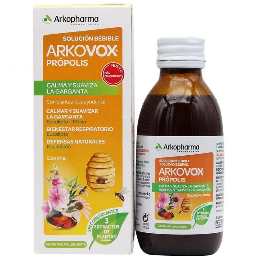 Arkopharma Arkovox Propoli Concentrato Fluido 140ml - Integratore Alimentare con Estratti di Malva ed Eucalipto