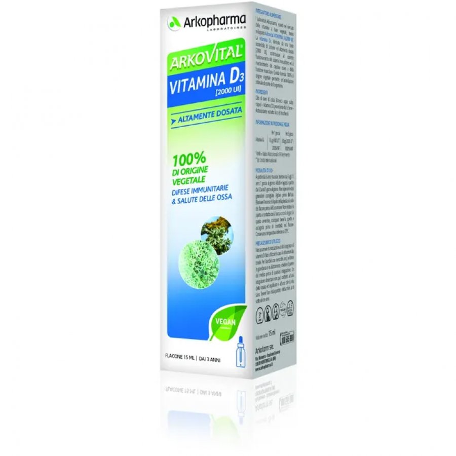 Arkopharma Arkovital Vitamina D3 2000UI 15ml - Integratore Vegetale di Vitamina D3