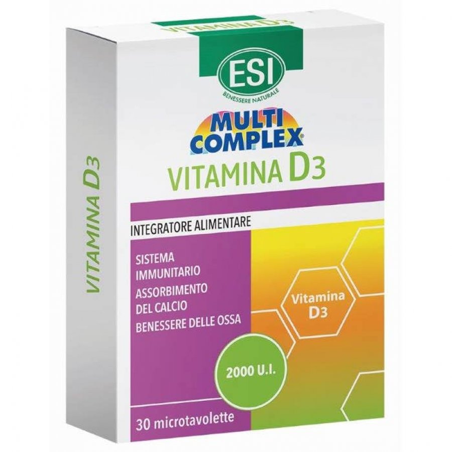 ESI Multicomplex Vitamina D3 2000 UI, 30 Tavolette – Sistema Immunitario, Ossa, Calcio, Benessere