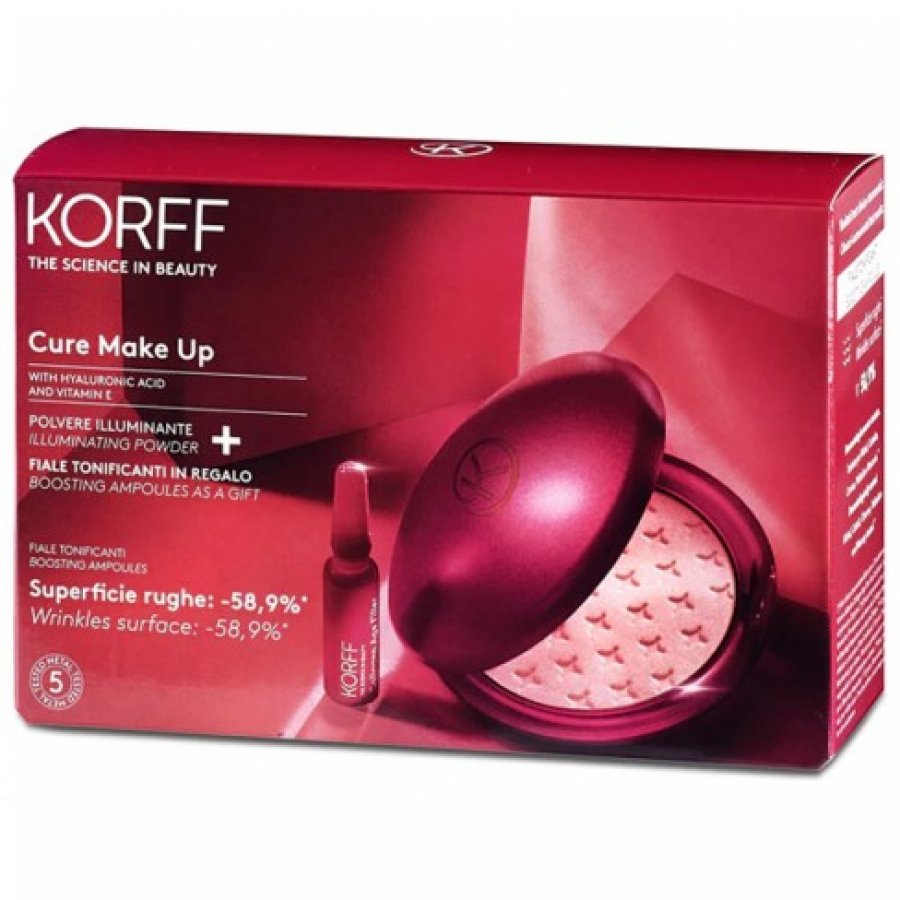 Korff Cure Make Up Polvere Illuminante 8,5g + 7 Fiale Tonificanti da 1ml - Set Illuminante per un Trucco Radiante