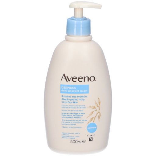 Aveeno Dermexa Crema Idratante Per Pelle Molto Secca e con Prurito, adatto per pelle con tendenza atopica e soggetta a eczema, Senza Profumo 500 ml