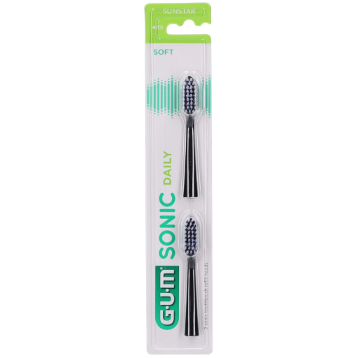 Gum Sonic Daily Spazzolino Batteria Refill Black Testine Di Ricambio 2 Pezzi - Pulizia Avanzata e Efficace