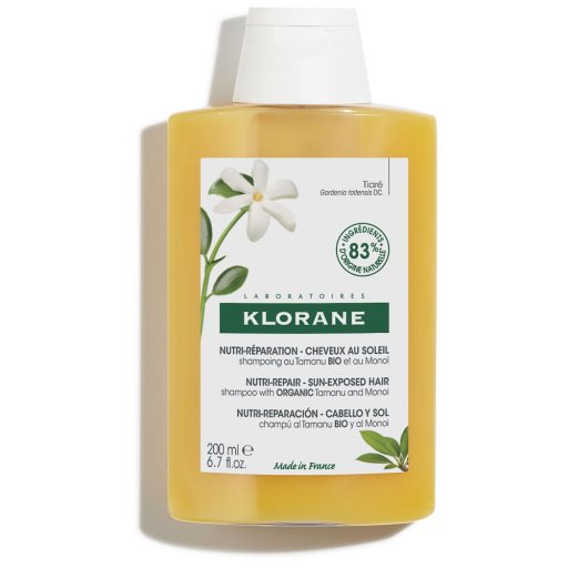 Klorane Shampoo al Tamanu BIO e Monoï 200ml - Riparazione Capelli Sole Mare Piscina