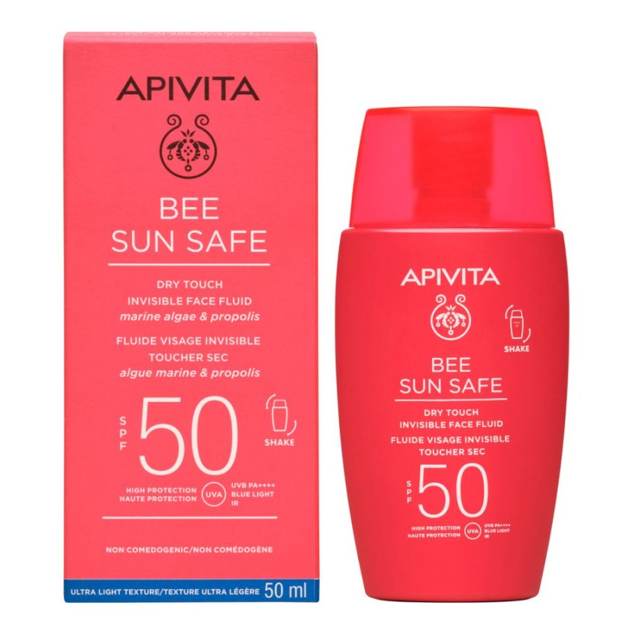 Apivita Bee Sun Safe Dry Touch Fluido Solare Viso SPF50+, 50 ml
