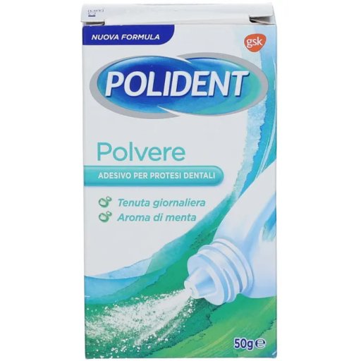 Polident - Polvere Adesiva per dentiere Menta 50g - Fissaggio sicuro e duraturo
