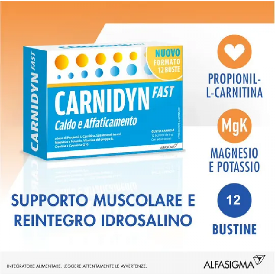 Carnidyn Fast - Integratore di Carnitina ad Azione Rapida 12 Bustine