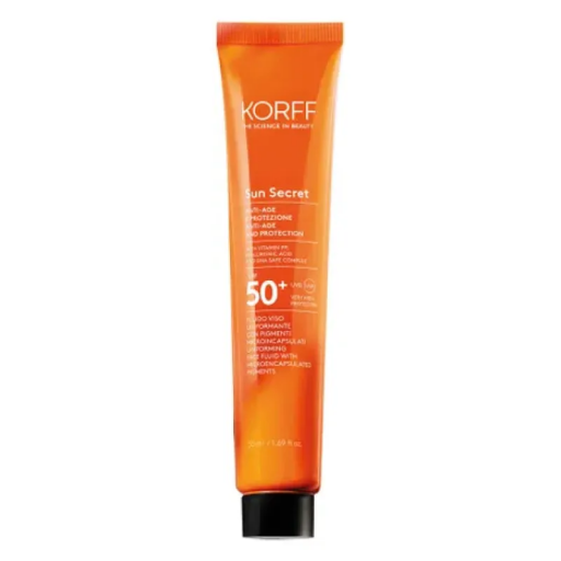 Korff Sun Secret Fluido Viso Uniformante Anti Age SPF50+ Colorato Light 50ml - Protezione Solare e Anti Invecchiamento