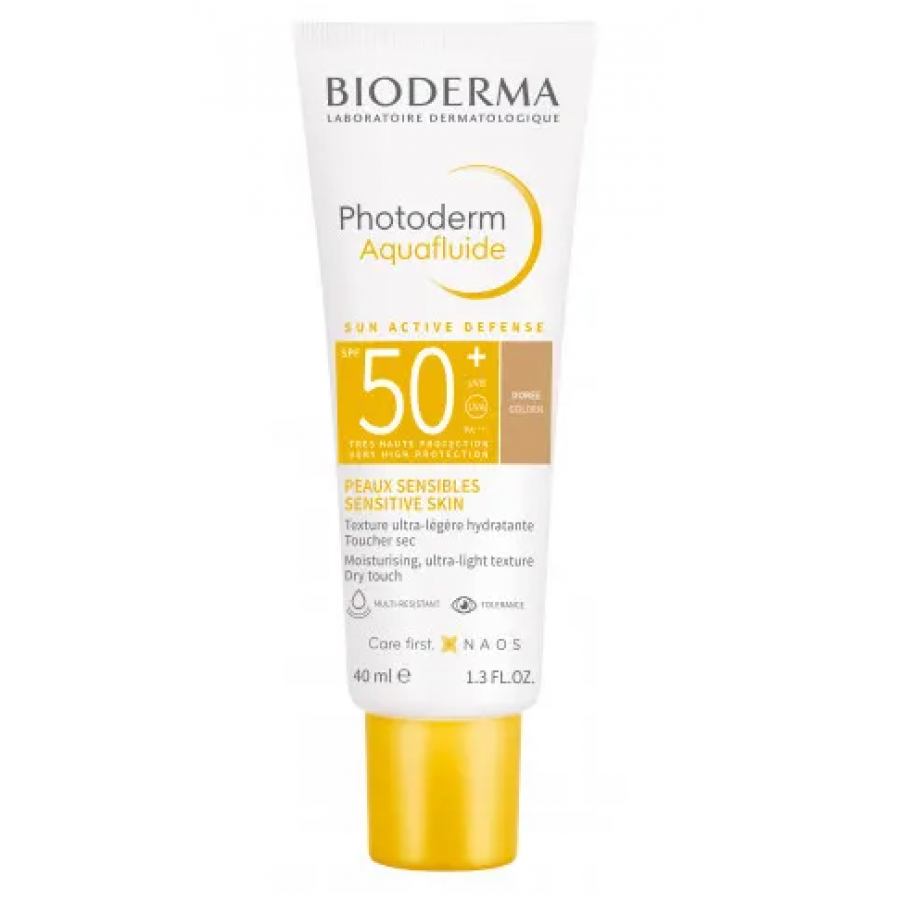 Bioderma Photoderm Aquafluide Crema Colorata Dorata SPF50+ 40ml - Protezione Solare Molto Alta con Finitura Dry Touch