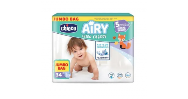 Chicco Airy Ultra Fit & Dry Pannolini Taglia 5 Junior 11-25 Kg Maxi Formato  34 Pezzi