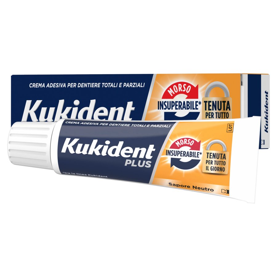 Kukident Plus, Doppia Azione Crema Adesiva per Dentiere Totali e Parziali, 40 g