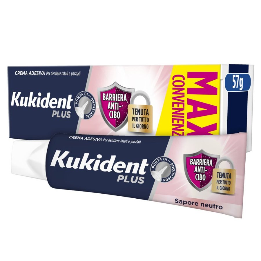 Kukident Plus Barriera Anti-Cibo Crema Adesiva Dentiere Sapore Neutro, 57 g