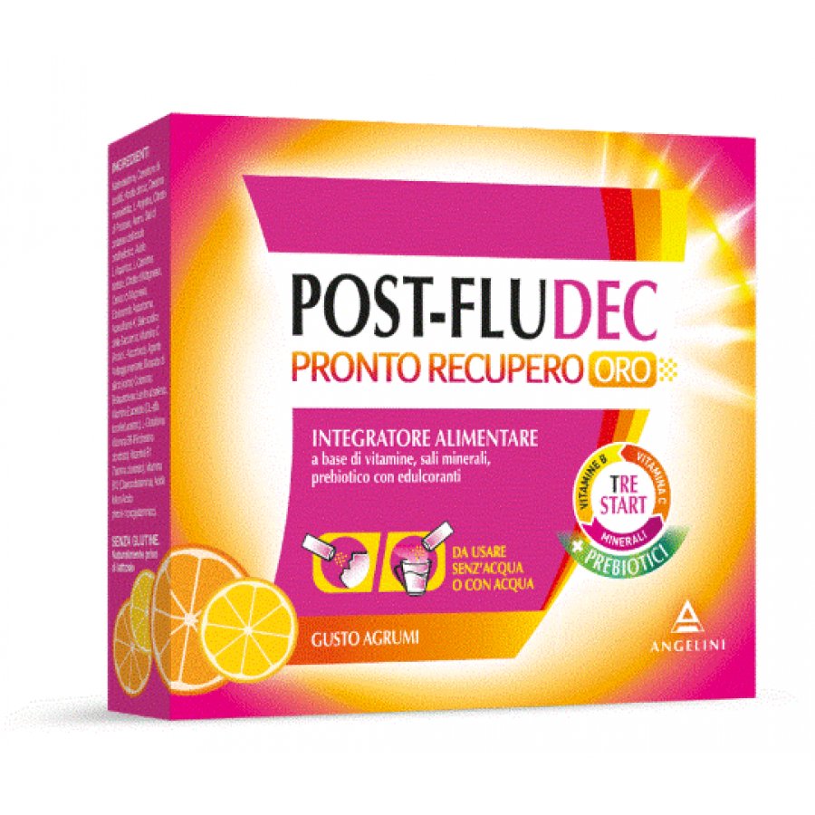 Post-Fludec Pronto Recupero Oro 12 Bustine Gusto Agrumi - Integratore Alimentare con Vitamine e Minerali